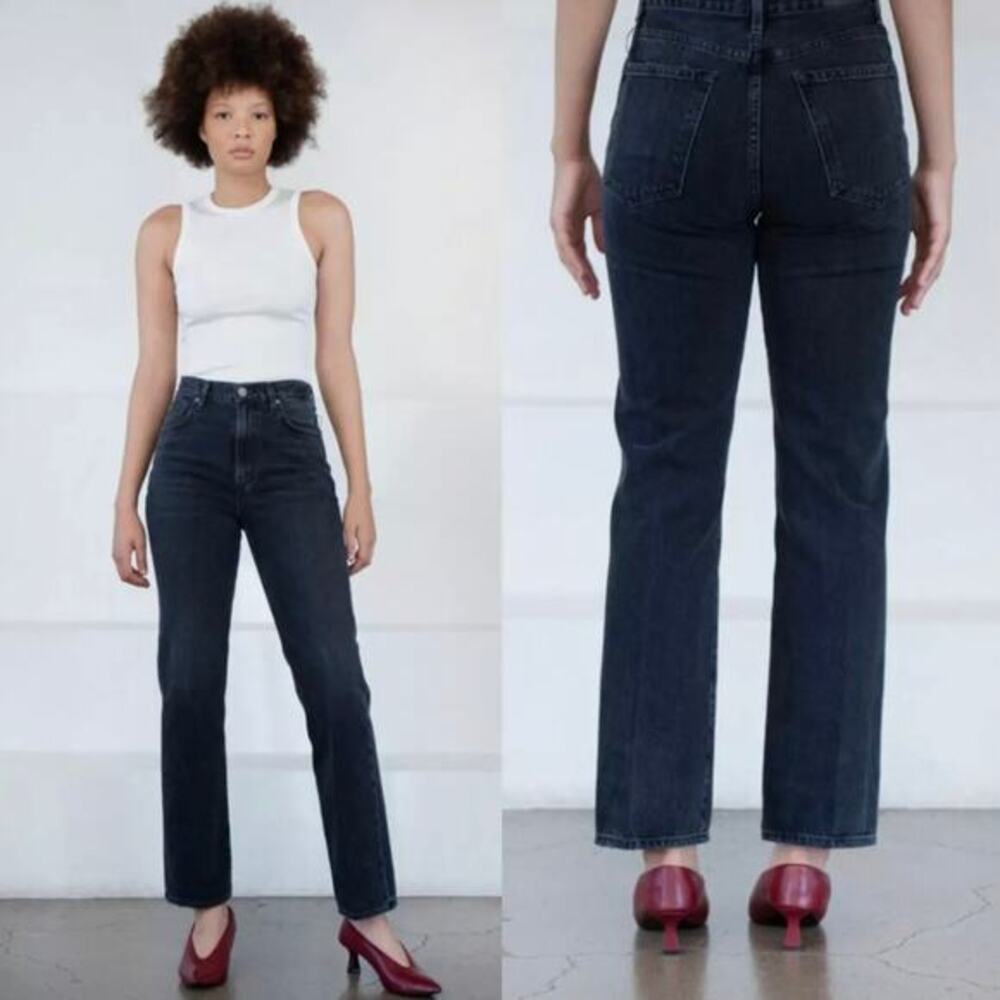 Goldsign Martin Ultra High Rise Denim Straight Leg Jeans Studio Black Sz 32‎ New